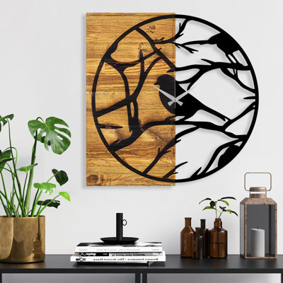 Elegant Wooden Wall Clock, 22.8 x 1.2 x 22.8 Inches | 100% Real Walnut & Black Metal Design, Silent Mechanism | Perfect for Home Decor, Living Room & Office, Unique Color Variations Enhance Aesthetic