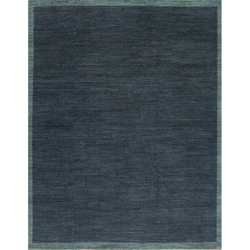 Textures Hand Knotted Wool Area Rug, Runner 2'5" x 8', Navy/Wedgwood