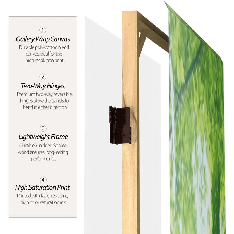 Buddha Art Canvas Folding Room Divider, Green/Beige