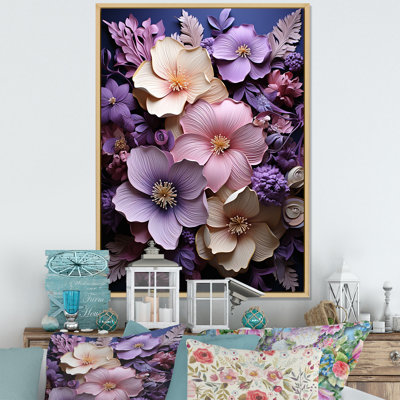Papier mâché, fleurs d'hibiscus aux teintes améthyste, impression sur toile