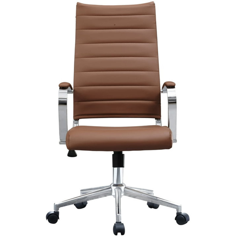 Chaise de bureau Orren Ellis Kensie - dossier haut en cuir de polyuréthane côtelé avec hauteur réglable, pivot et support lombaire