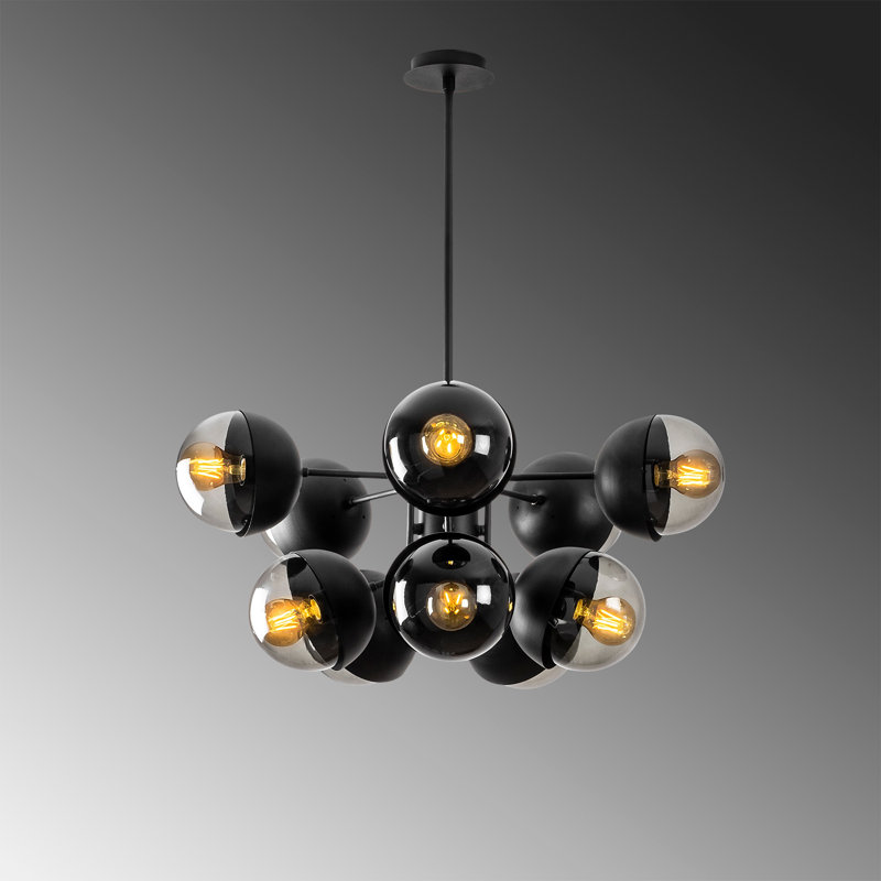 Donleavy 10 - Light Sputnik Chandelier, Black, Black/Transparent Black
