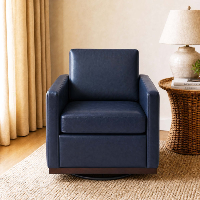 Fauteuil rembourré pivotant, Similicuir bleu marine