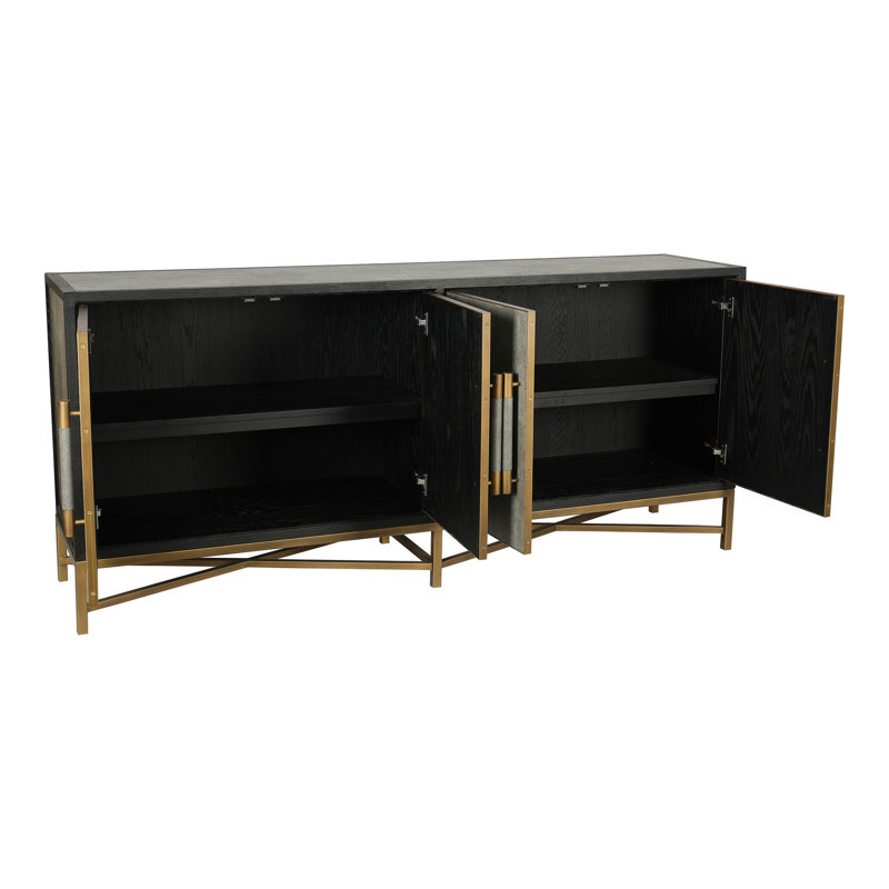 Sideboard, Solid Wood Frame, Vegan Leather, Grey
