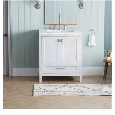 Ensemble de meuble-lavabo 30 po avec lavabo et comptoir en marbre, blanc 24V03-30WH