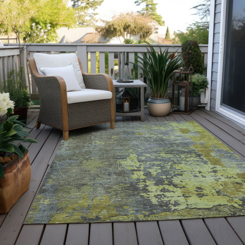 Elon Green Washable Indoor-Outdoor Rug - LOOMLAN, 5' x 7'6"