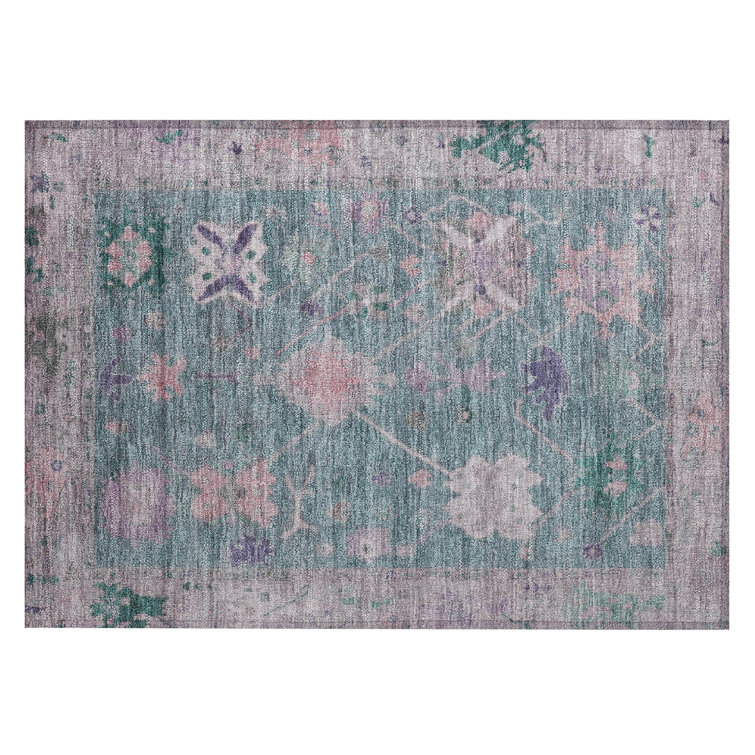 Machine Washable Indoor/Outdoor Xhevrie Green Rug