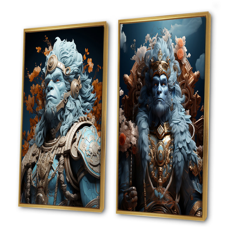 «Hindu Heroic Indian God - Hindouisme», ensemble de 2 reproductions d'art mural, Encadrement doré, H 32 po x l 33 po