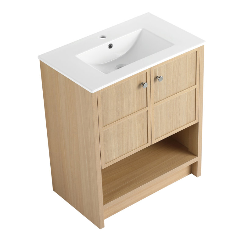 Freestanding Bathroom Vanity Whit Ceramic Sink, 2-Soft Closing Door, Bathroom Vanity, 30"
