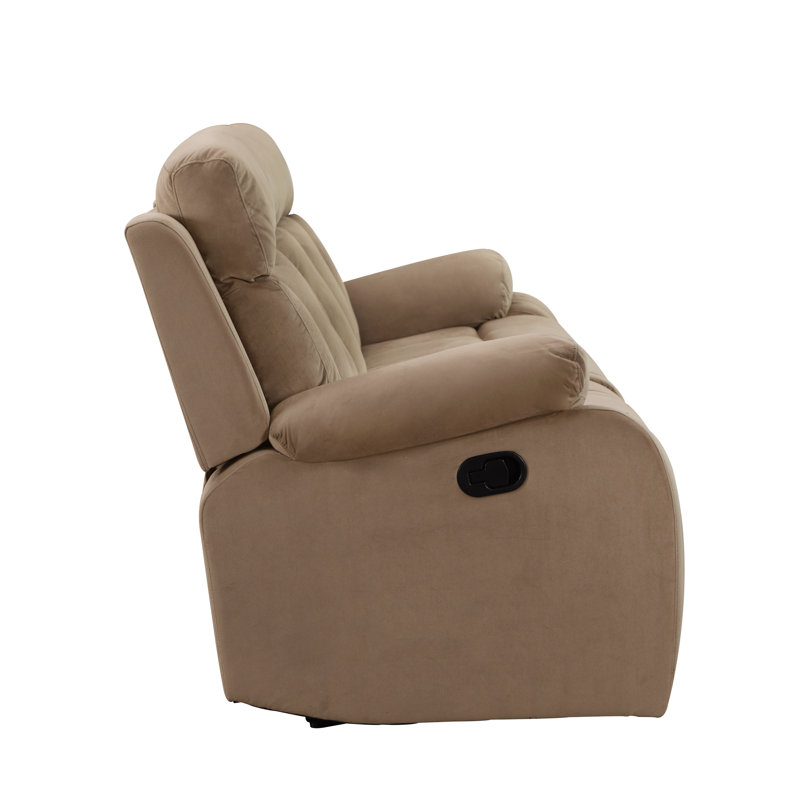 Reclining Transitional Microfiber Fabric Sofa, Beige