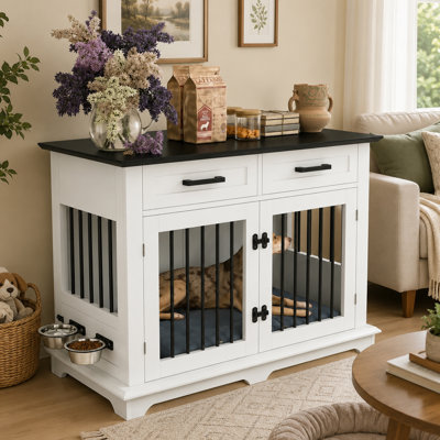 Mobilier pour cage de chien avec tiroirs et bols rotatifs