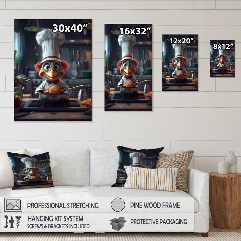Oiseau gris chef dans la cuisine - Art mural d'oiseaux de cuisine pour la cuisine, H 20 po x l 12 po x P 1 po