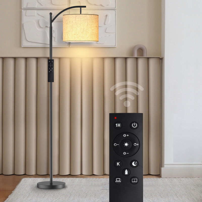 62" Arched Floor Lamp with Remote Control and Bulb Included, Black