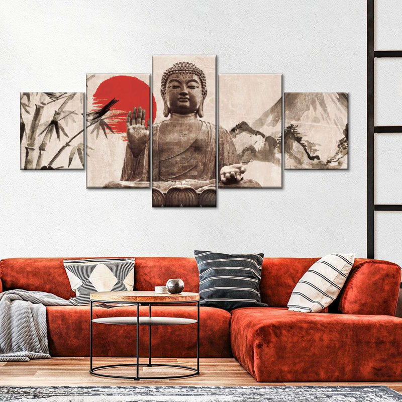 " Ink Washed Buddha Multi Piece Canvas Print " 5 - Pieces, 24" H x 55" W