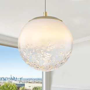 7,87 po Luminaire suspendu moderne 1 lumière DEL intégrée dorée avec abat-jour en verre blanc pour salle à manger