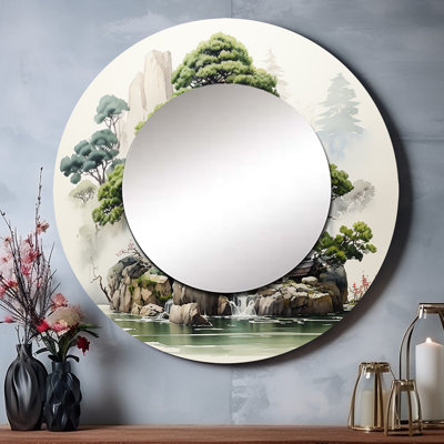 Sharmina Japon Art Meditation Green Bonsai II - Japon, miroir mural rond