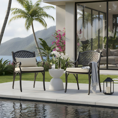 Aref Cast Aluminum Patio Furniture Outdoor Dining Armchair with Cushion