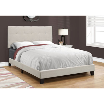 Lit double tapissier en lin beige Glorious avec pieds noirs