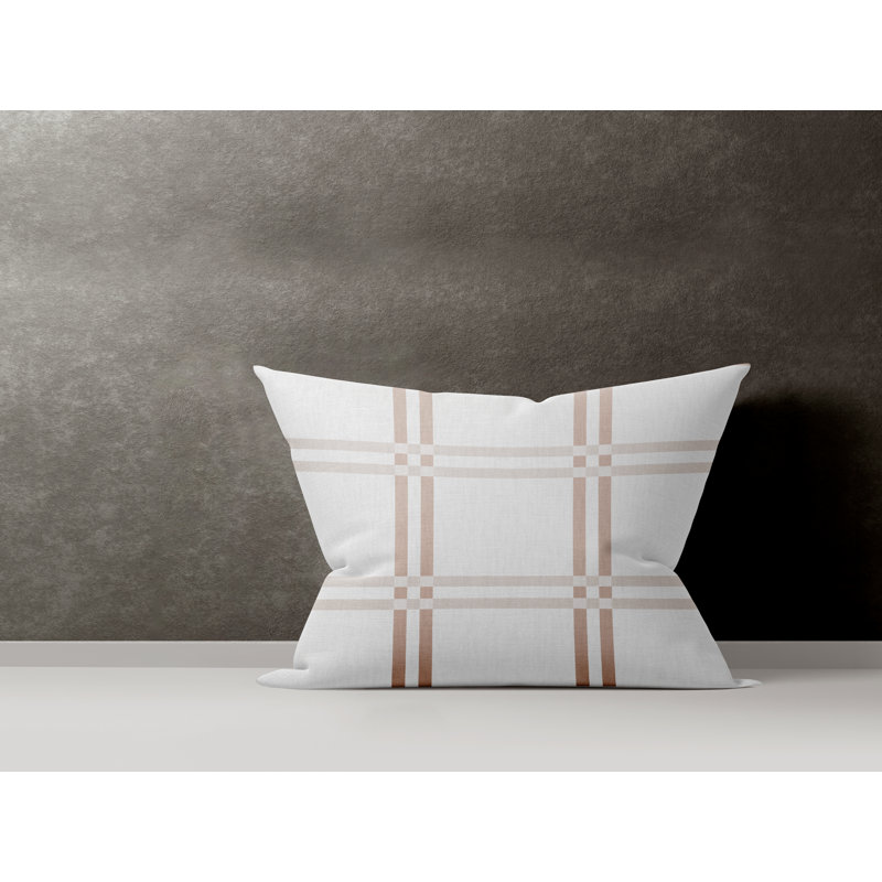 Plaid Cotton Reversible Throw Pillow, Peach
