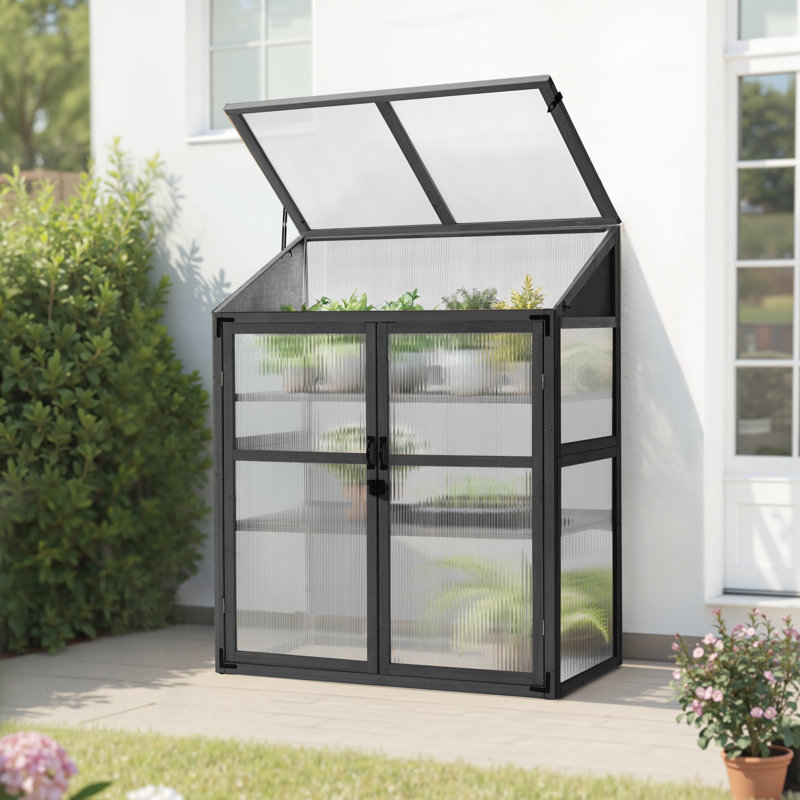 44.5" W x 24.8" D Cold Frame Greenhouse with Adjustable Shelves for Outdoor Indoor Use, Dark Gray