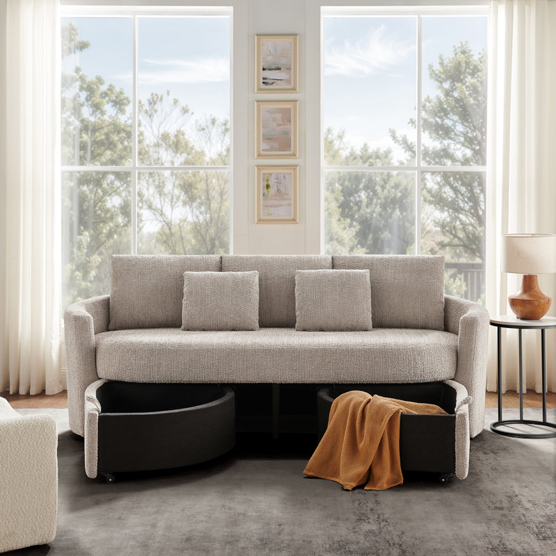 92" W Upholstered Storage Sofa, Taupe