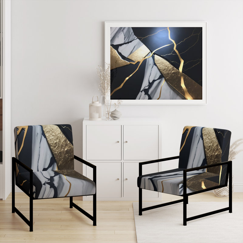 Fauteuil d'appoint rembourré en marbre Daelen, Noir, noir, noir, noir