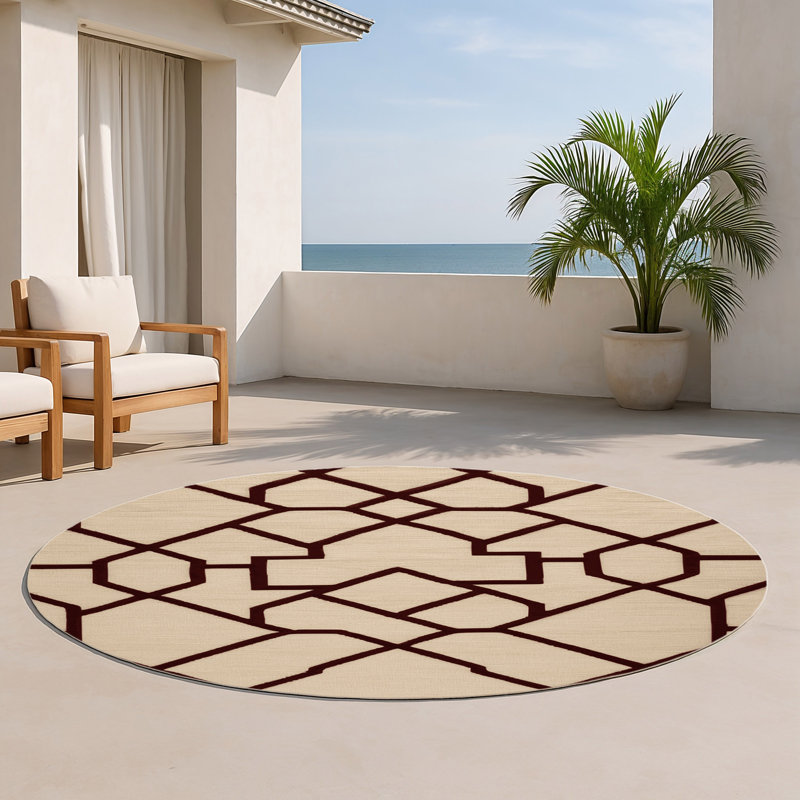 Tapis intérieur et extérieur beige Trellis, Rond 5 pi