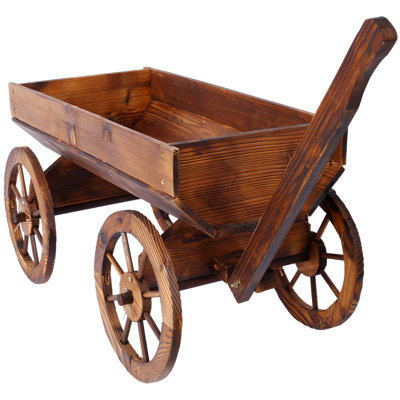 Wood Wagon Flower Planter Pot Stand W/wheels Home Garden Outdoor Decor