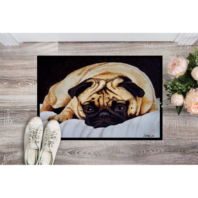 Tapis d'entrée antidérapant Vandemere Fred the Pug, Rectangle 2 pi x 3 pi
