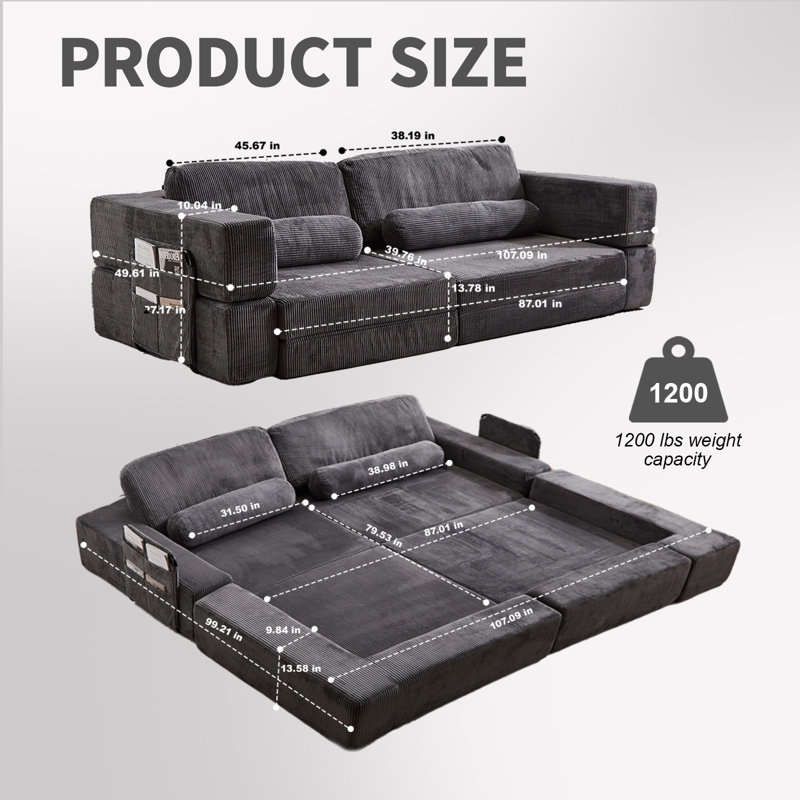 Canapé modulaire pliable Castle, DARK-GREY