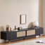 78.74" Black Solid Wood+Rattan+Brass TVStands-108634274