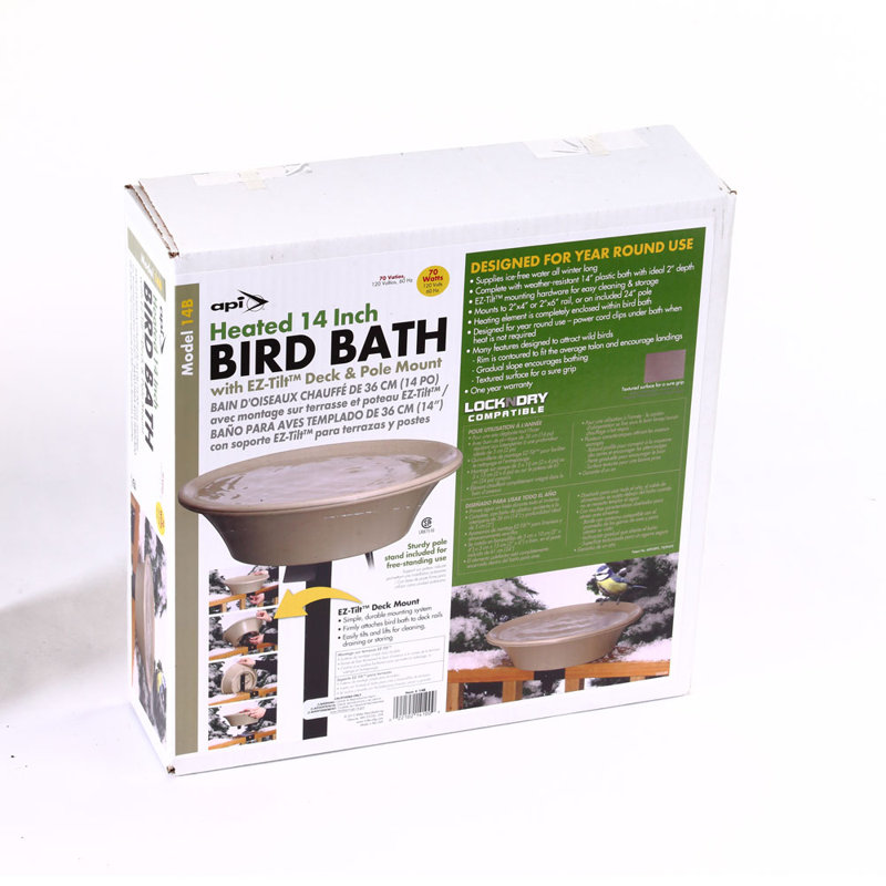 Beige Heated Bird Bath Bowl with Deck or Pole Mount