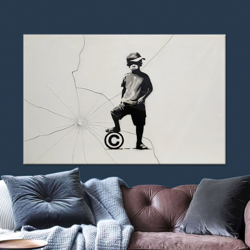 Illustration moderne de toile imprimée «Modern Banksy Boy»: Elegant Urban Decor, 1P GoldFramedCanves, H: 47,3 po x l: 82,7 po