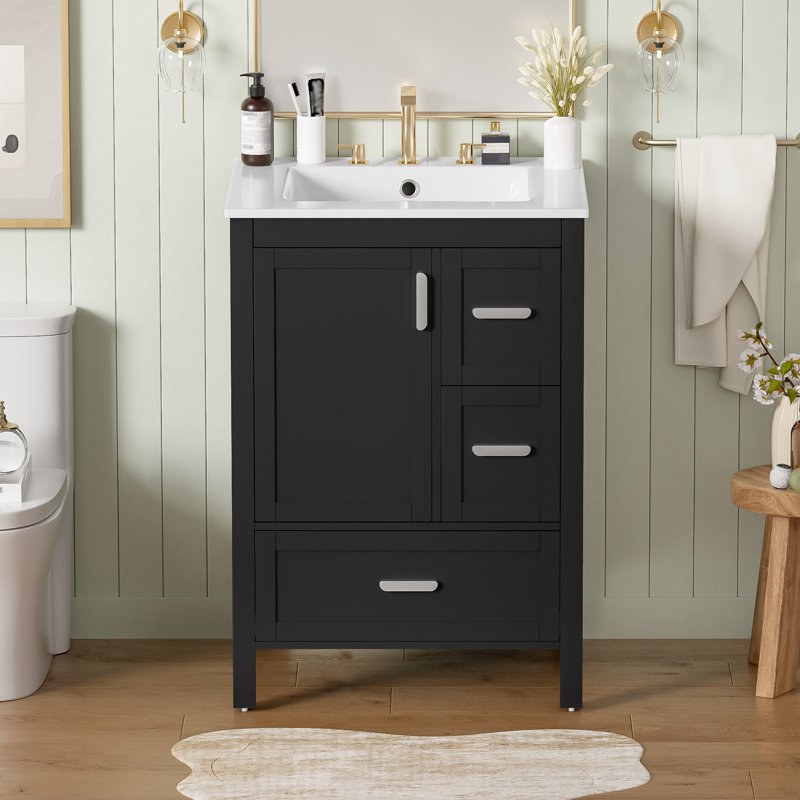 Meuble-lavabo simple 24 po avec plateau en céramique, Noir