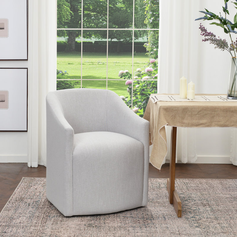 Fauteuil de salle à manger rembourré de 25 po de large avec roulettes interchangeables et pieds fixes, Gris clair