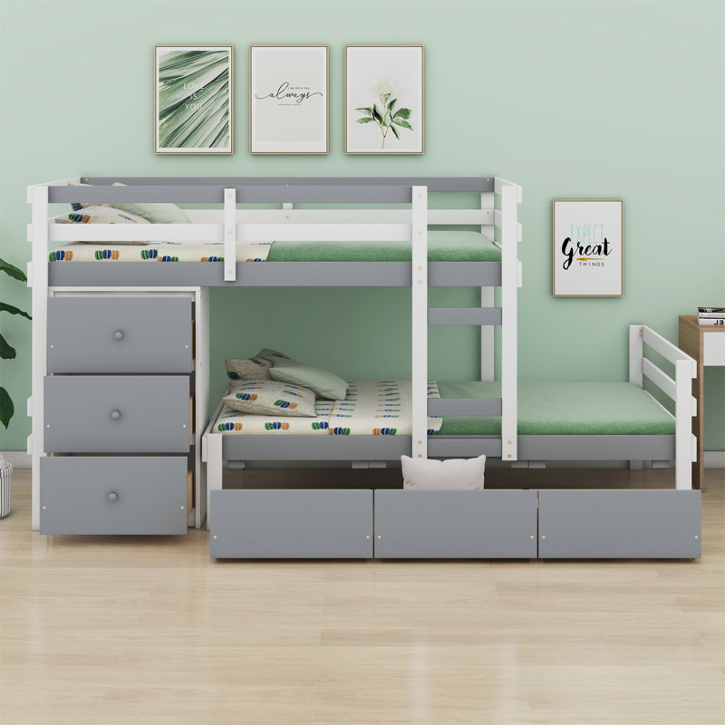 Loft Bunk Bed With Drawers And Ladder, Grey