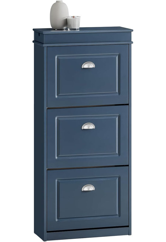 Moriah 12 Pair Shoe Storage Cabinet, Blue/Silver