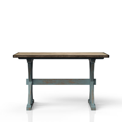 X Base Counter Height Table In Blue For Casual Dinners, Solid Wood Dining Blue, +