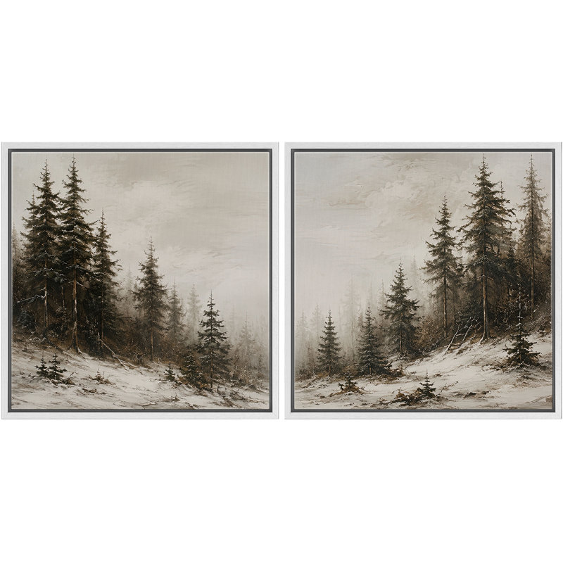 Ensemble de 2 reproductions d'art sur toile encadrées de neige, Encadrement blanc, H 24 po x l 24 po x P 1,5 po