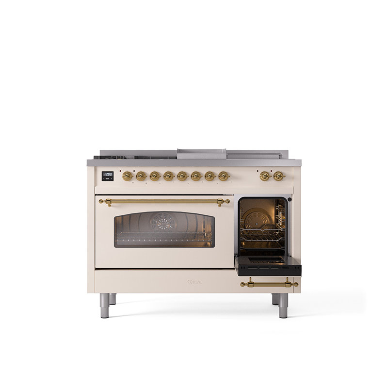 ILVE Nostalgie II 48 Dual Fuel Range, Liquid Propane, Burgundy/Brass