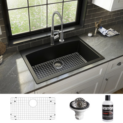 Karran Quartz 33'' X 22'' Single Bowl Top Mount Drop-in Kitchen Sink Kit
