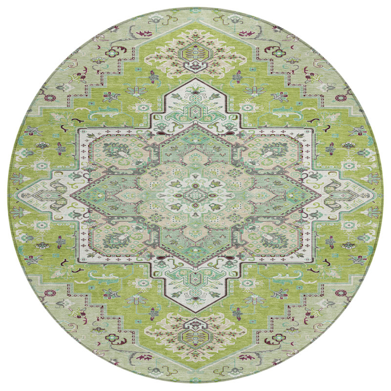 Bellaya Green Washable Indoor-Outdoor Rug - , 8' x 8'