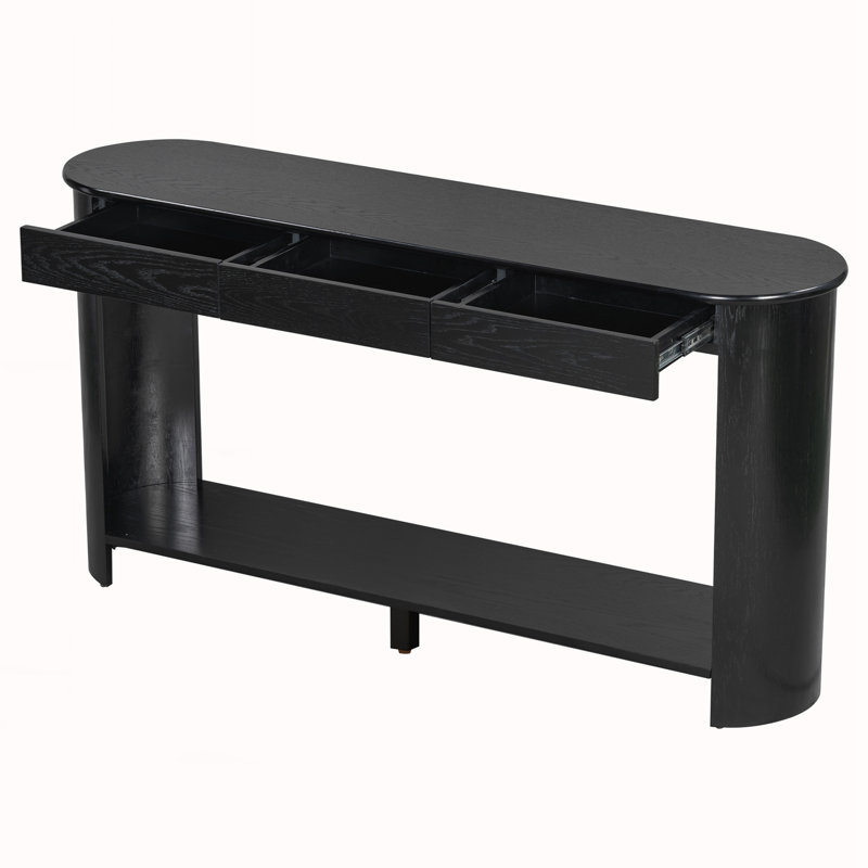 Table de canapé en bois avec conception semi-circulaire, Noir