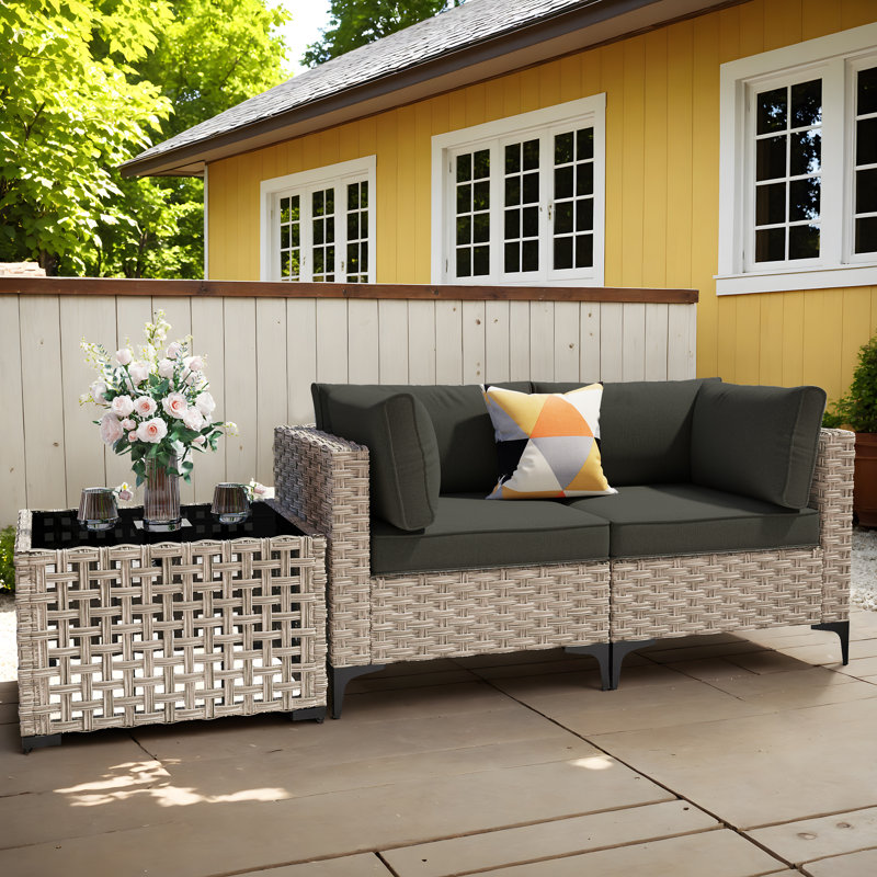 Outdoor Love Seat With Cushion, Black