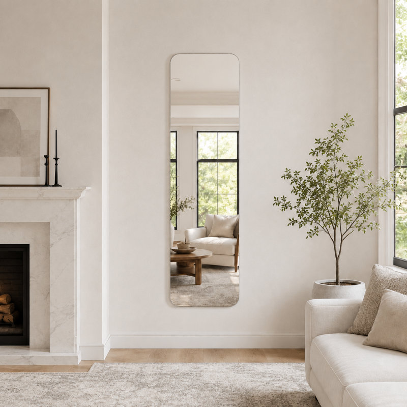 Full Length Wall Mirror – HD Shatterproof, Adhesive or Wall Mounted, Frameless Modern Dressing Mirror for Bedroom & Entryway