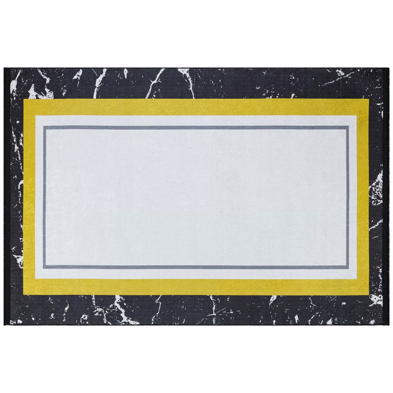 Tapis à motif géométrique en polyester imprimé numérique blanc Fideoja, Tapis de couloir 3 pi 3 po x 9 pi 10 po