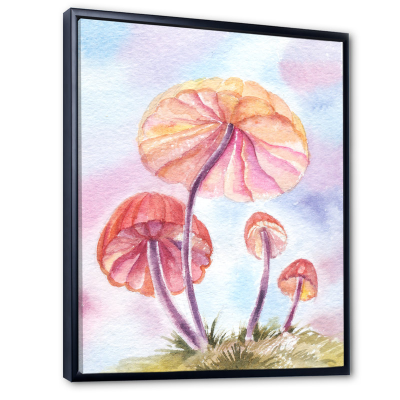 Décoration rose sur toile - Champignons roses à l'aube, H 36 po x l 24 po x P 1 po, Toile avec cadre flottant noir