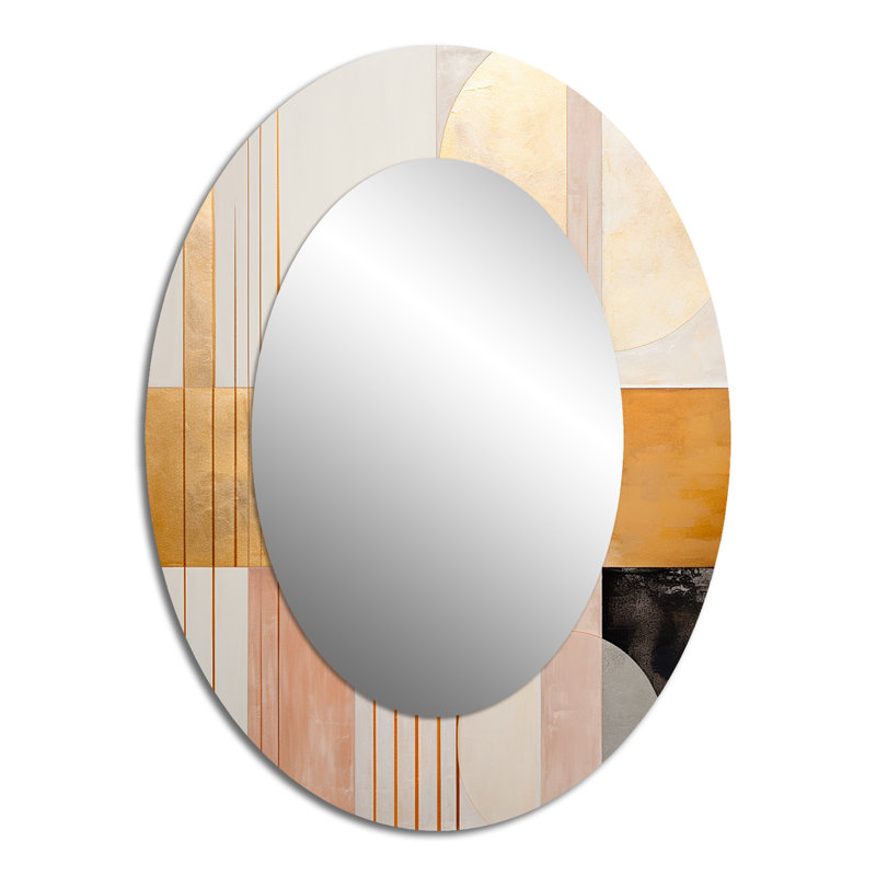 Geometry of Serenity In Pink Vintage Gold III - Modern Oval Wall Mirror, 40" x 30"
