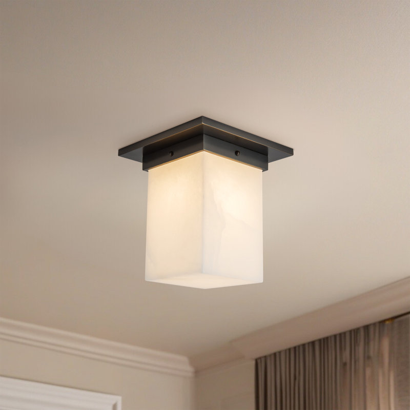 Mineral 8-in Brass Flush Mount, Alabaster, Oil Rubbed Bronze