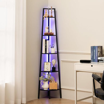 Corner bookshelf, 5-layer corner bookshelf, LED corner bookshelf, bedroom corner bookshelf, high corner bookshelf, steel frame corner bookshelf, livin